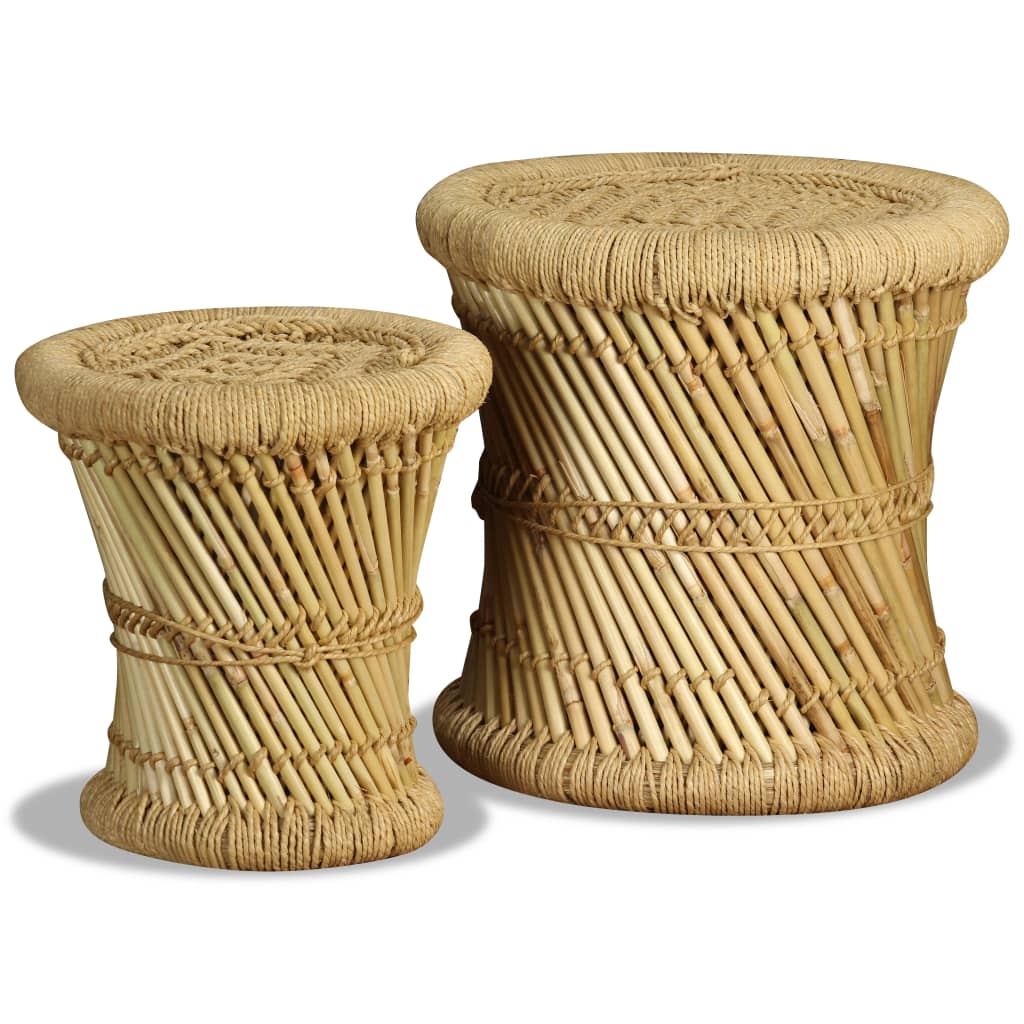 Stools, 2 pcs., bamboo and jute