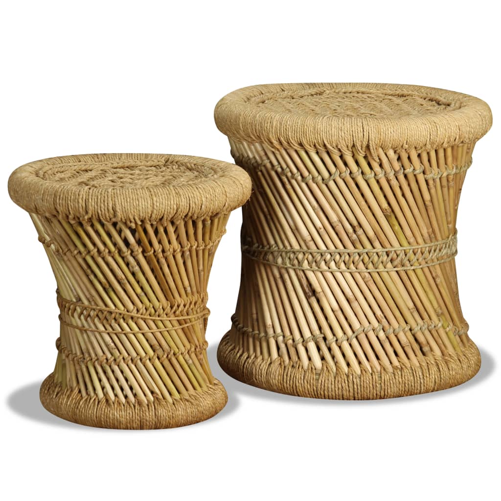 Stools, 2 pcs., bamboo and jute