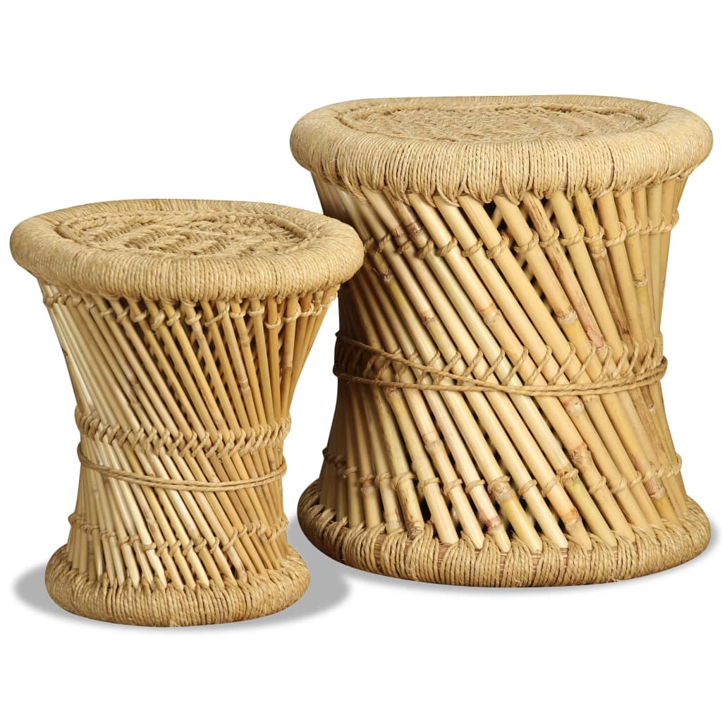 Stools, 2 pcs., bamboo and jute