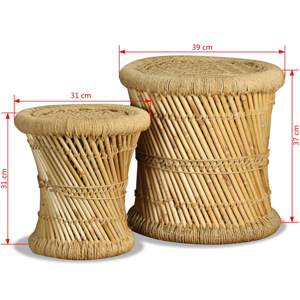 Stools, 2 pcs., bamboo and jute