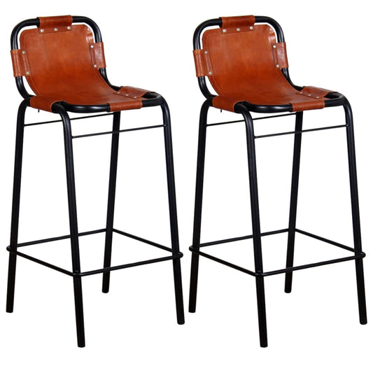 Bar stools, 2 pcs., natural leather