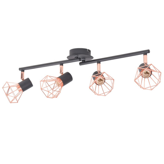 Chandelier with 4 E14 spotlights, black and copper