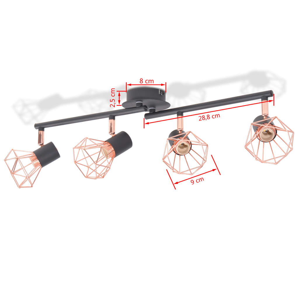 Chandelier with 4 E14 spotlights, black and copper