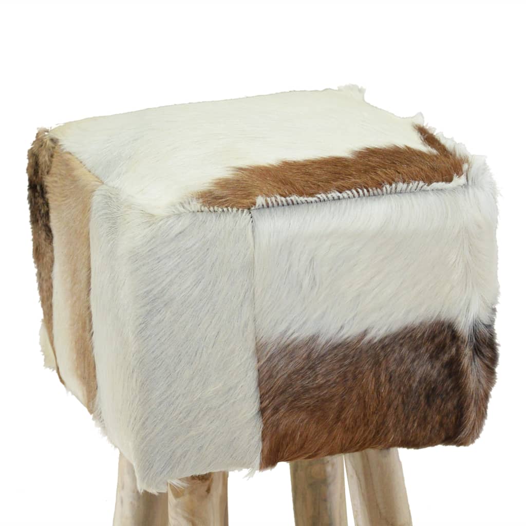 Bar stool, natural leather and solid teak wood