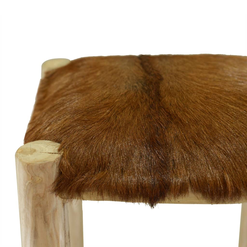 Bar stool, natural leather and solid teak wood