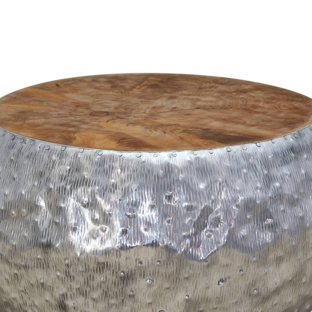 Aluminum and teak coffee table, 60 x 60 x 30 cm