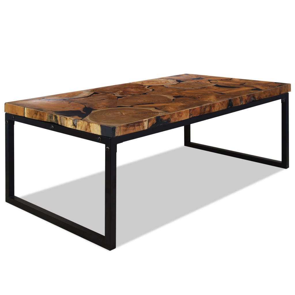 Teak and resin coffee table, 110 x 60 x 40 cm