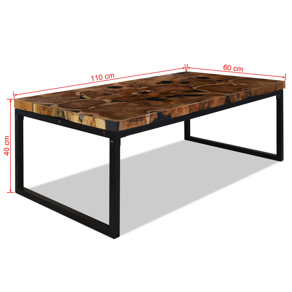 Teak and resin coffee table, 110 x 60 x 40 cm