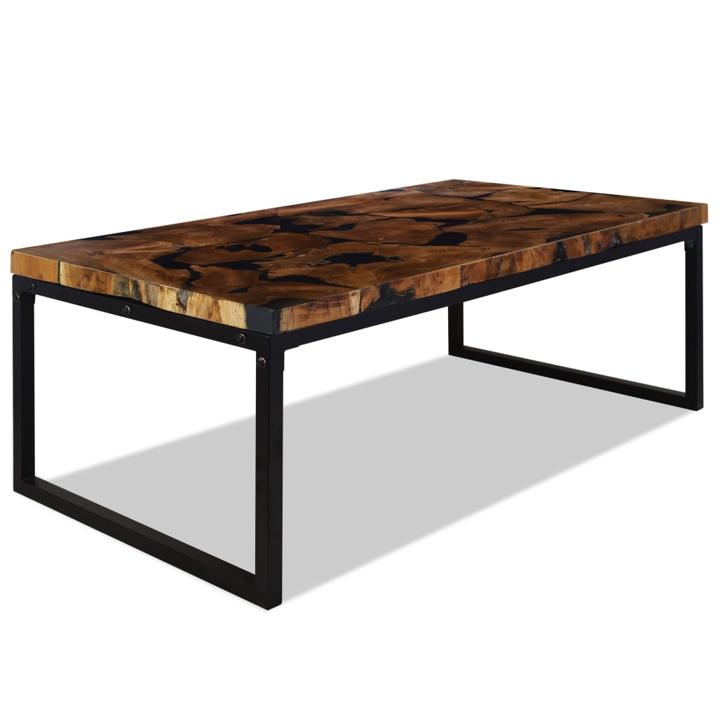 Teak and resin coffee table, 110 x 60 x 40 cm