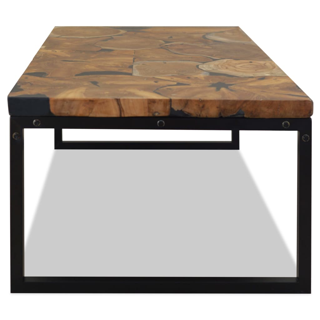 Teak and resin coffee table, 110 x 60 x 40 cm