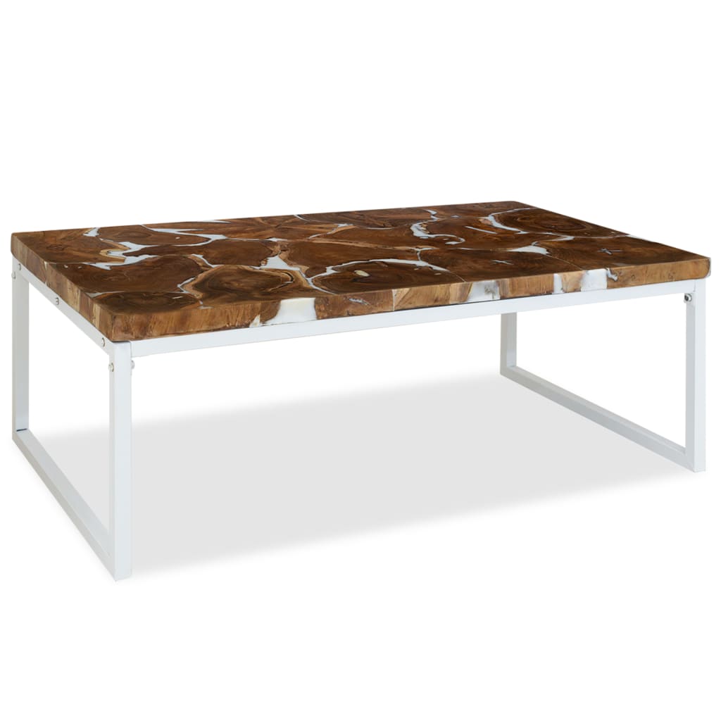 Teak and resin coffee table, 110 x 60 x 40 cm