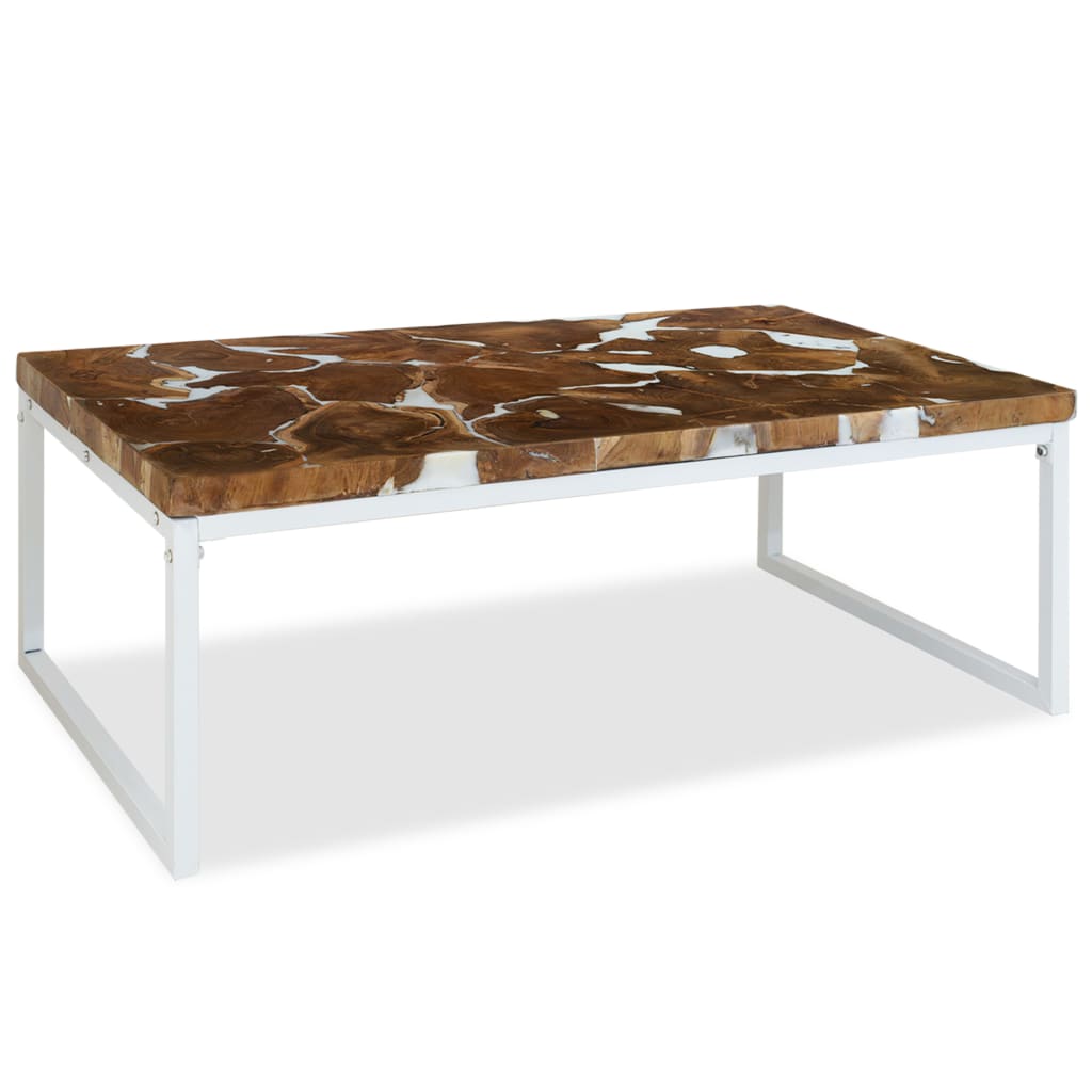 Teak and resin coffee table, 110 x 60 x 40 cm