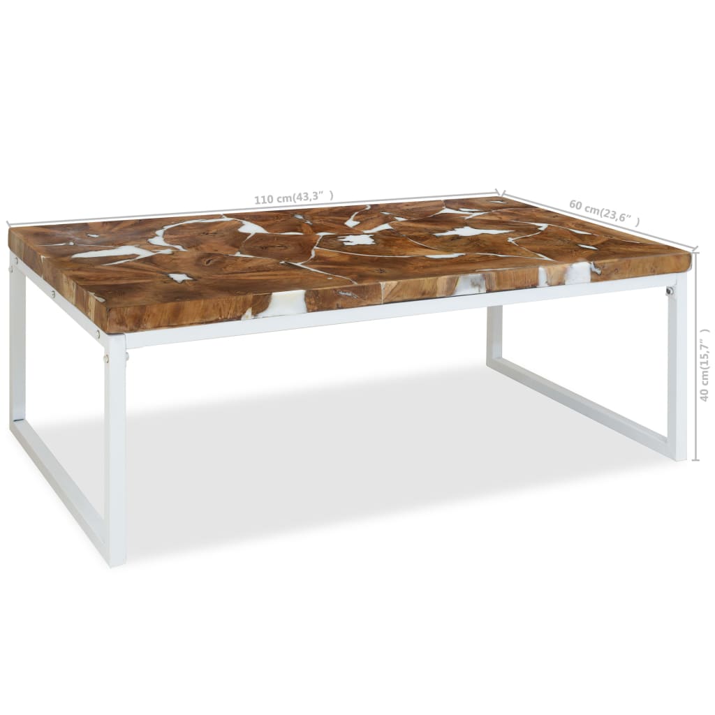 Teak and resin coffee table, 110 x 60 x 40 cm