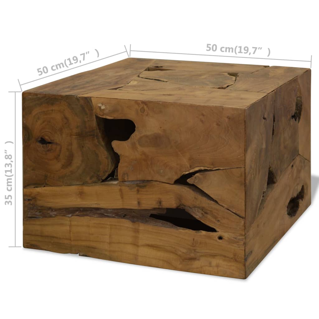 Coffee table, 50 x 50 x 35 cm, natural teak wood, brown