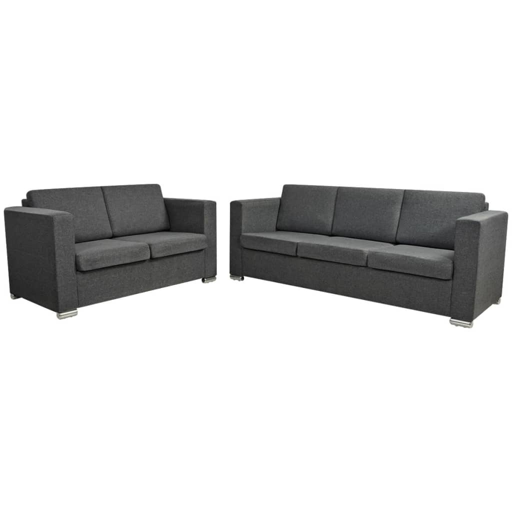 Sofa set, 2 pieces, dark grey, fabric