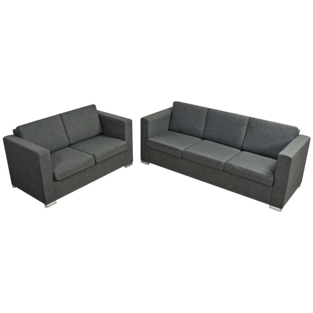 Sofa set, 2 pieces, dark grey, fabric