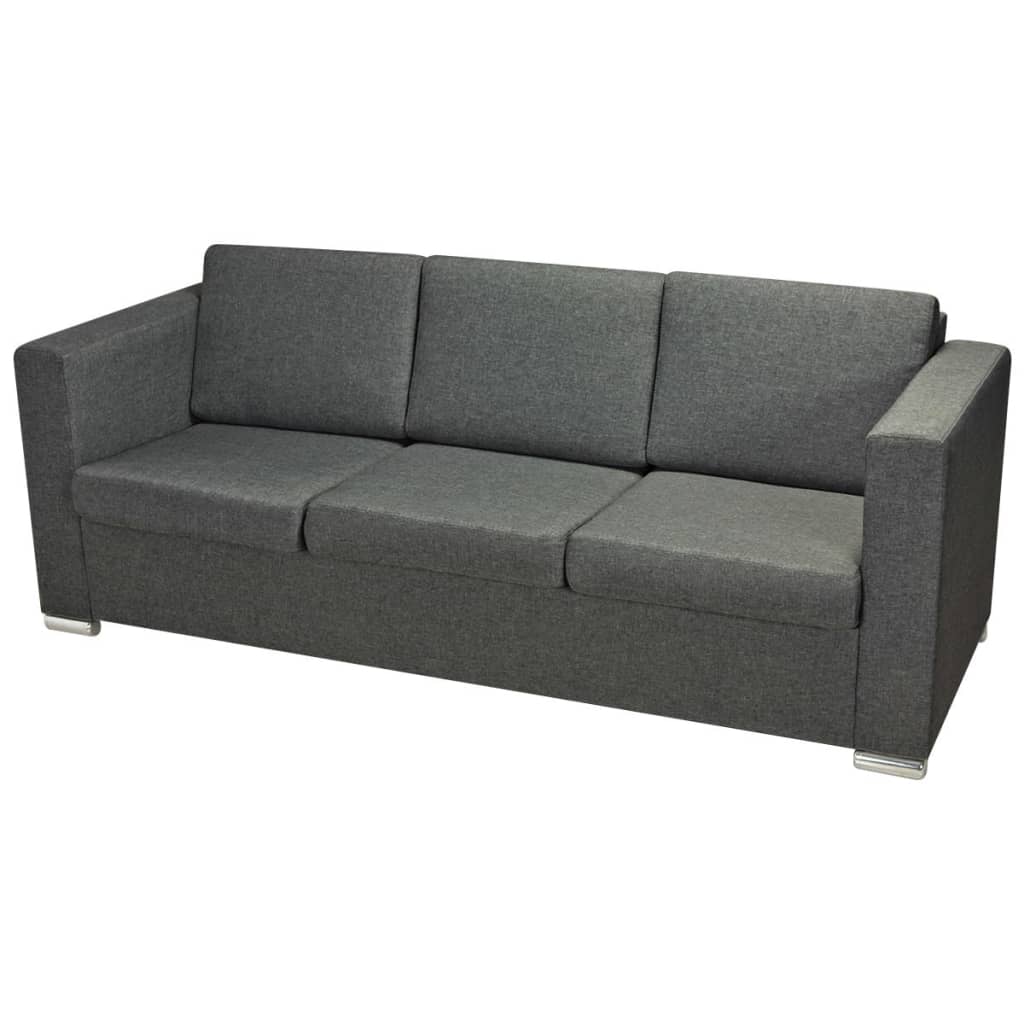 Sofa set, 2 pieces, dark grey, fabric