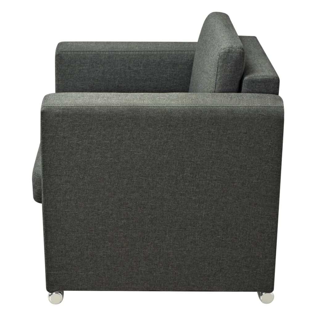 Sofa set, 3 pieces, dark grey, fabric