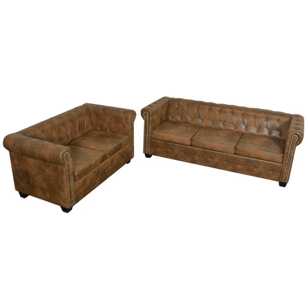 Chesterfield 2 and 3 seater sofa set, brown