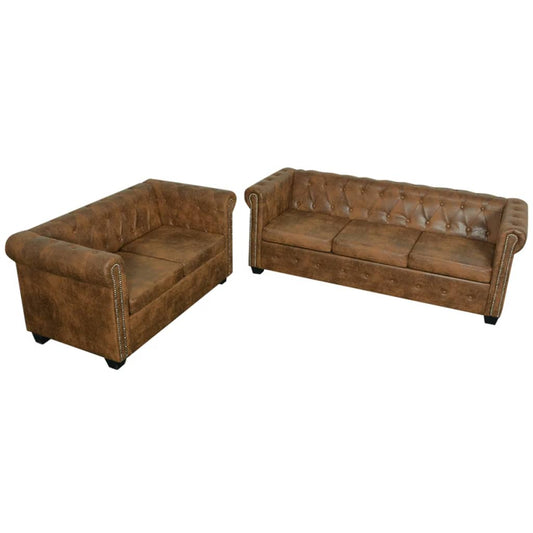 Set canapele Chesterfield cu 2 și 3 locuri, maro