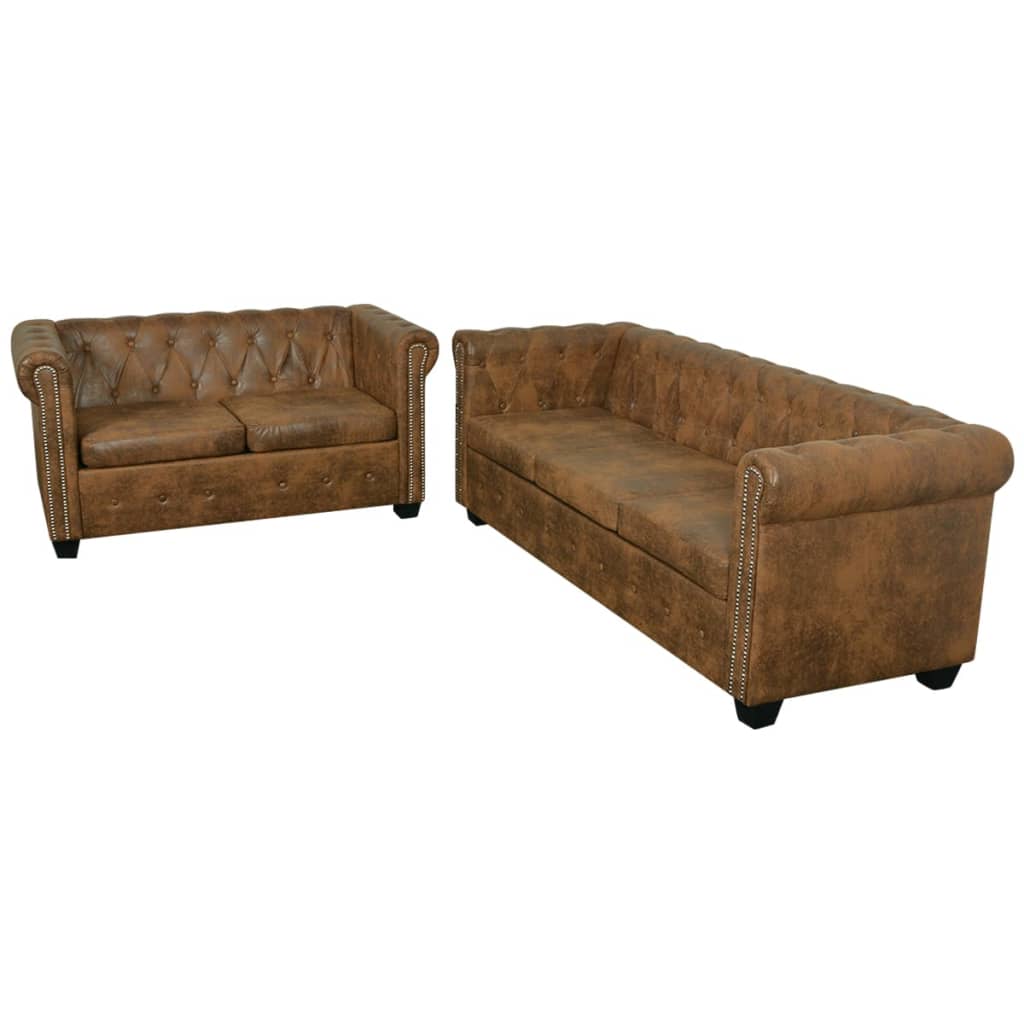 Set canapele Chesterfield cu 2 și 3 locuri, maro