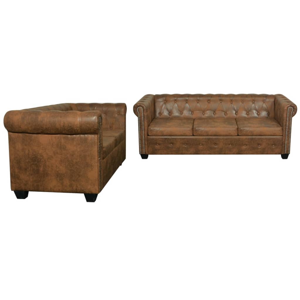 Chesterfield 2 and 3 seater sofa set, brown