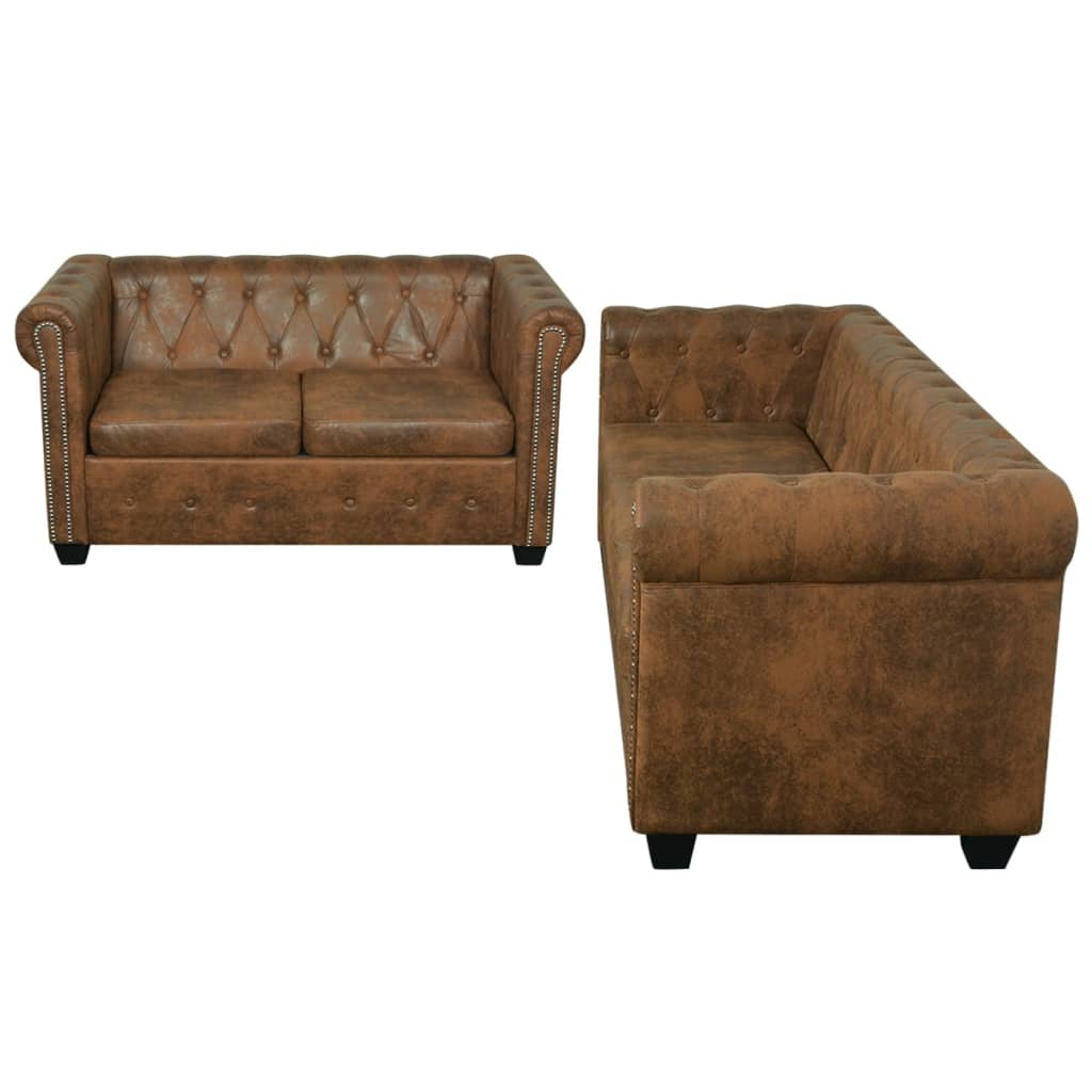 Set canapele Chesterfield cu 2 și 3 locuri, maro