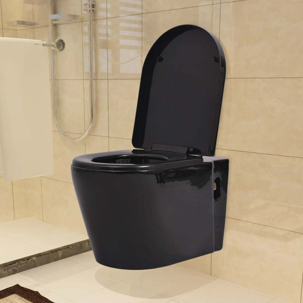 Wall-hung toilet with concealed cistern, ceramic, black