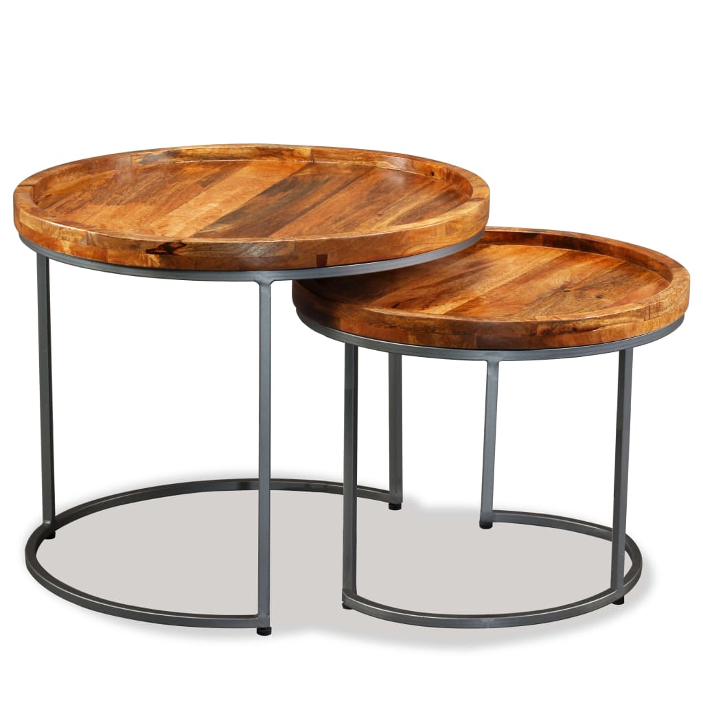 Set of 2 side tables, solid mango wood