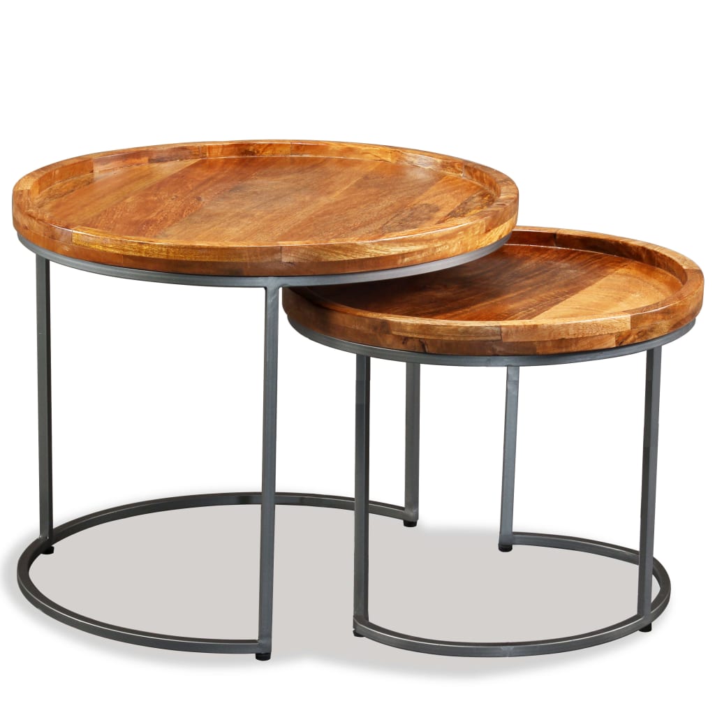 Set of 2 side tables, solid mango wood