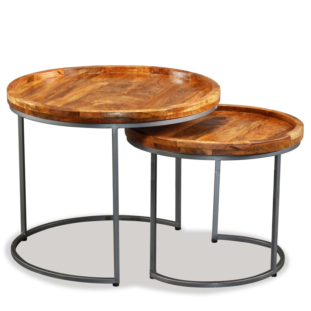 Set of 2 side tables, solid mango wood