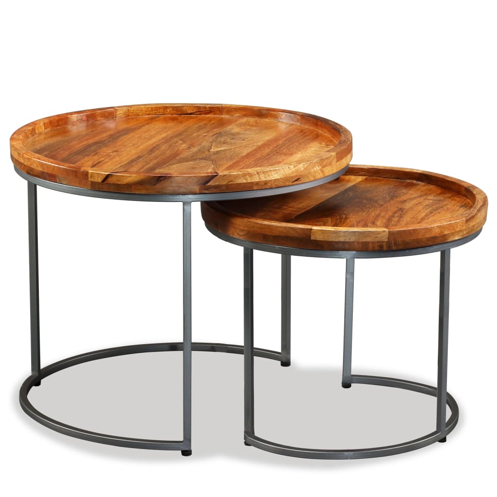 Set of 2 side tables, solid mango wood