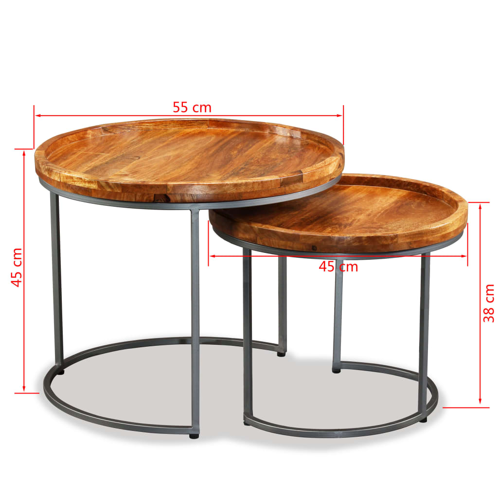 Set of 2 side tables, solid mango wood