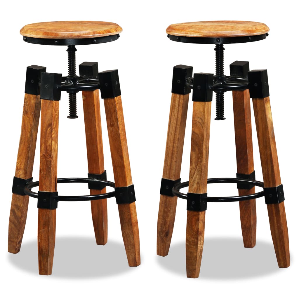 Bar stools, 2 pcs., solid mango wood