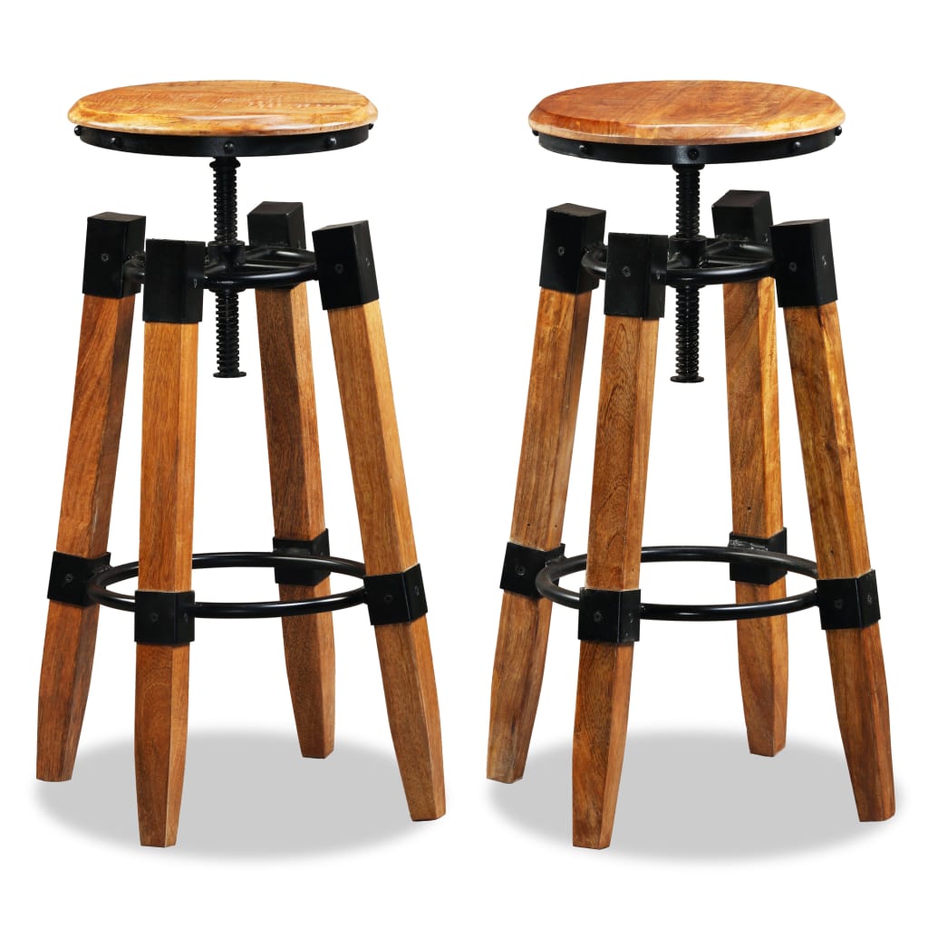 Bar stools, 2 pcs., solid mango wood