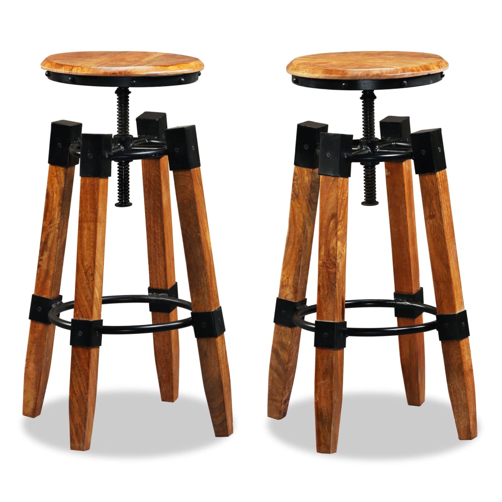 Bar stools, 2 pcs., solid mango wood