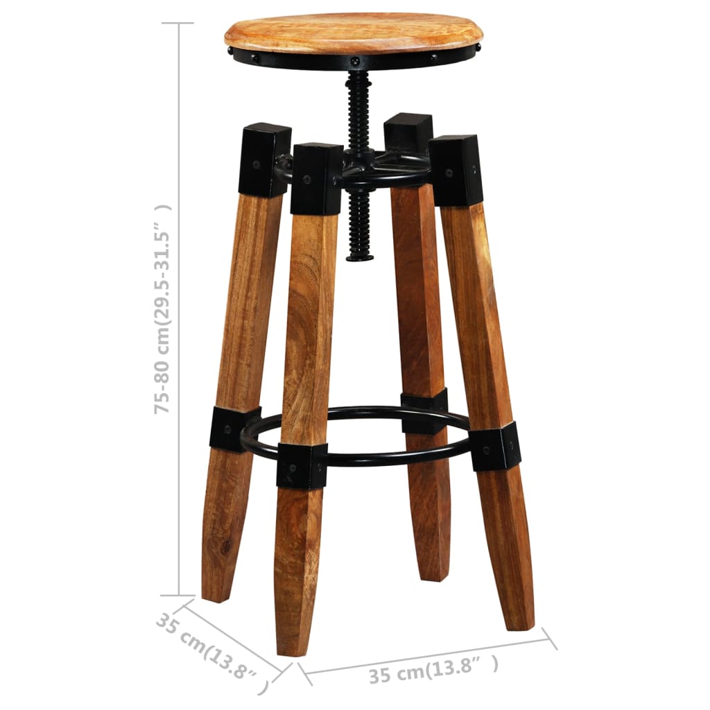 Bar stools, 2 pcs., solid mango wood