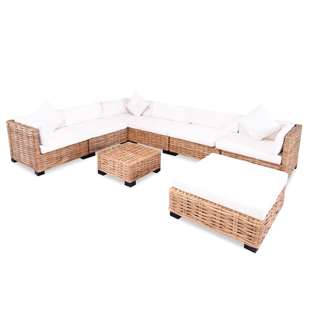 Set mobilier cu canapea 27 piese, culoare naturală, ratan