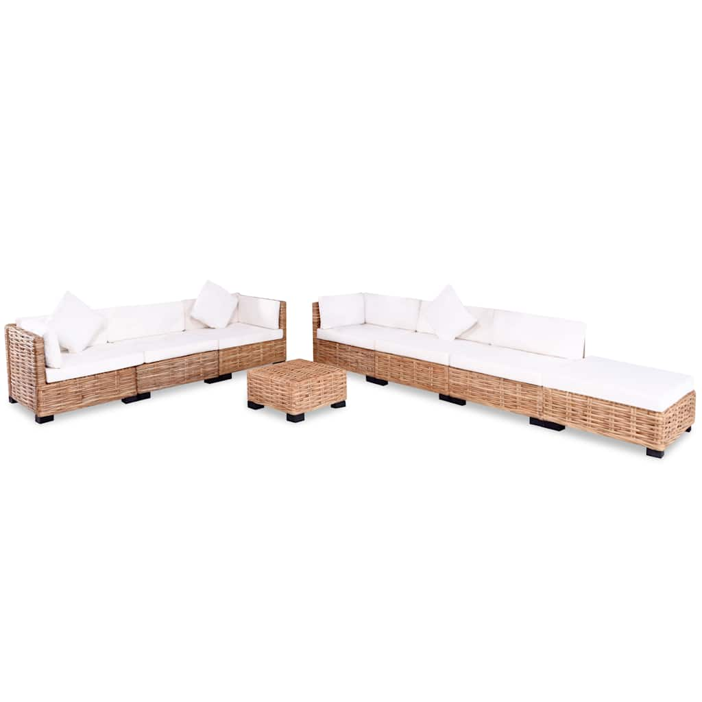 Set mobilier cu canapea 27 piese, culoare naturală, ratan