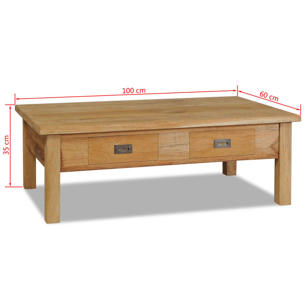 Coffee table, solid teak wood, 100 x 60 x 35 cm