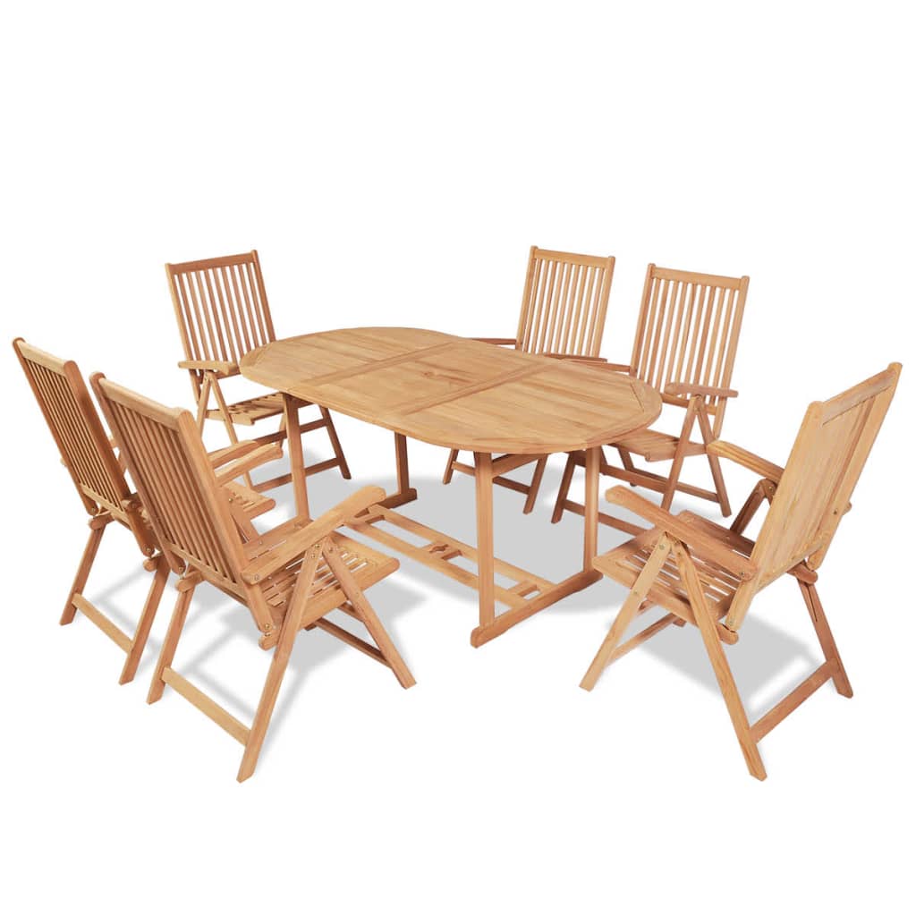 Outdoor furniture set with folding chairs 7 pieces solid teak wood