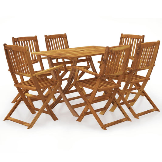 Set mobilier de exterior pliabil, 7 piese, lemn masiv de acacia