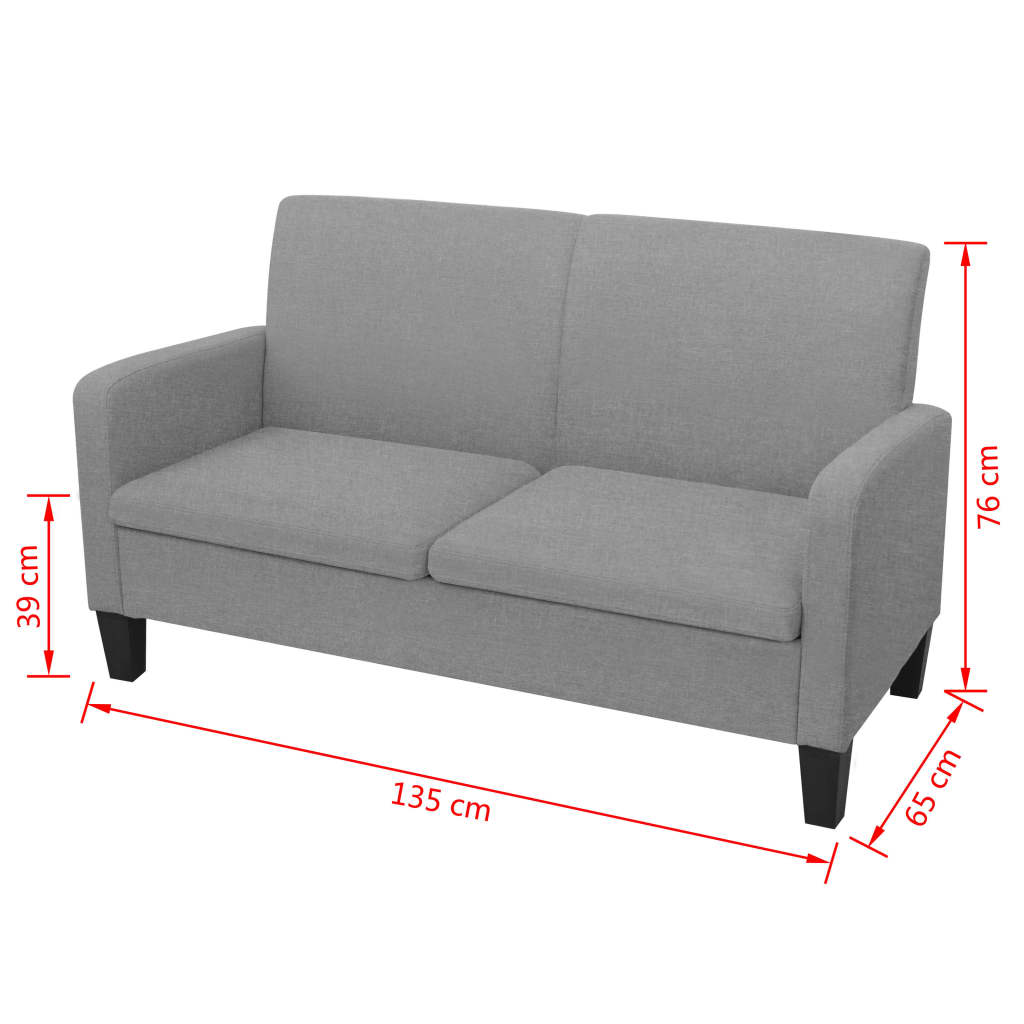 2-seater sofa, 135 x 65 x 76 cm, light grey