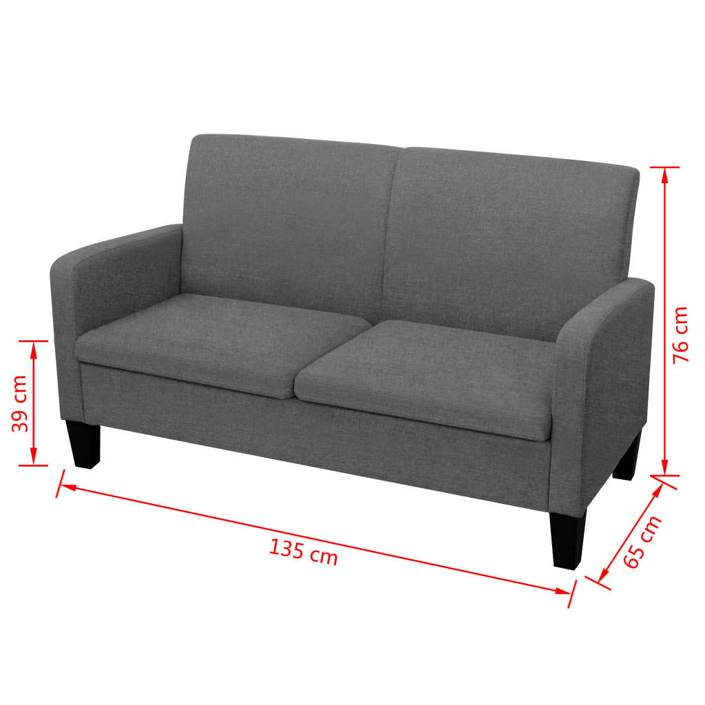 2-seater sofa, 135 x 65 x 76 cm, dark grey