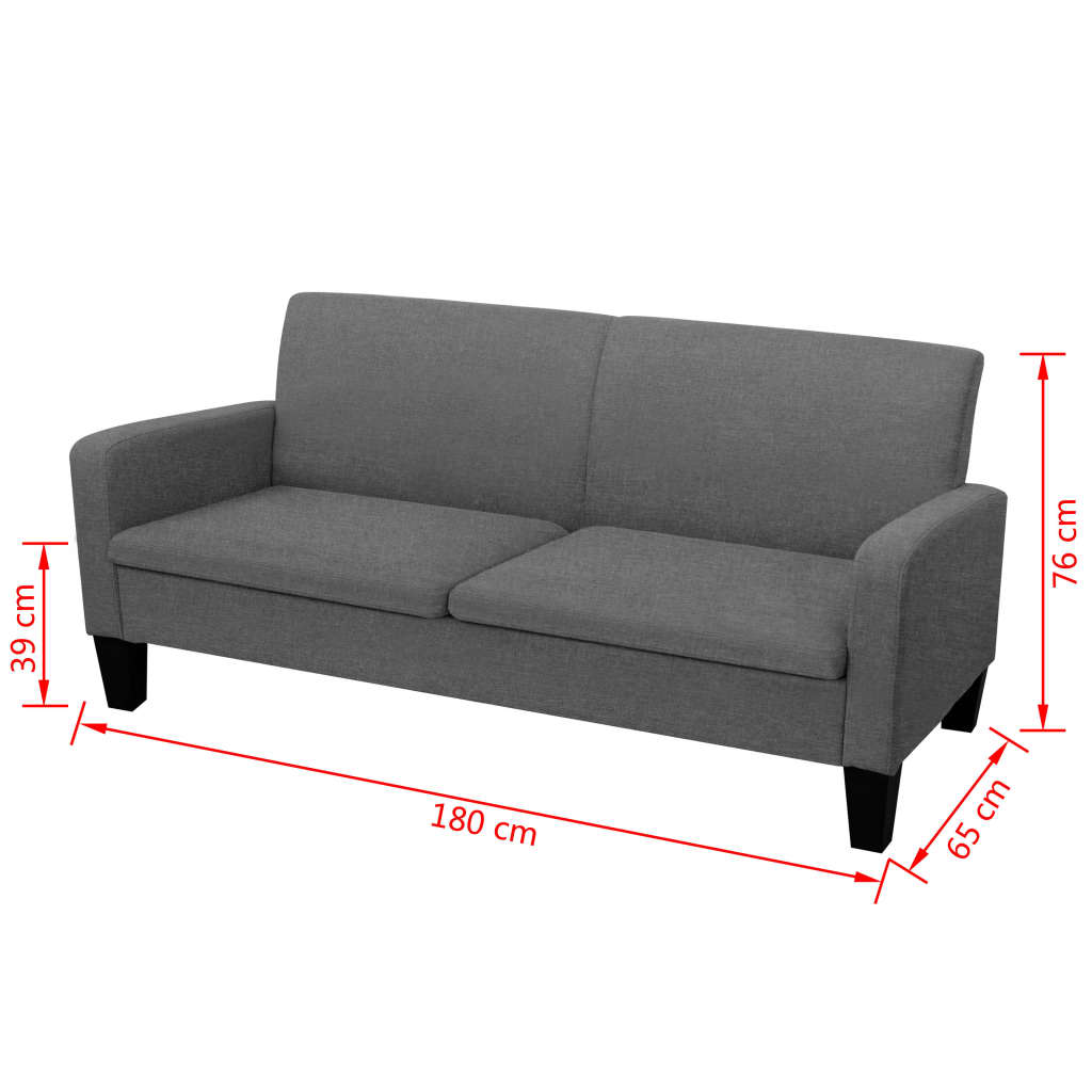 3-seater sofa, 180 x 65 x 76 cm, dark grey