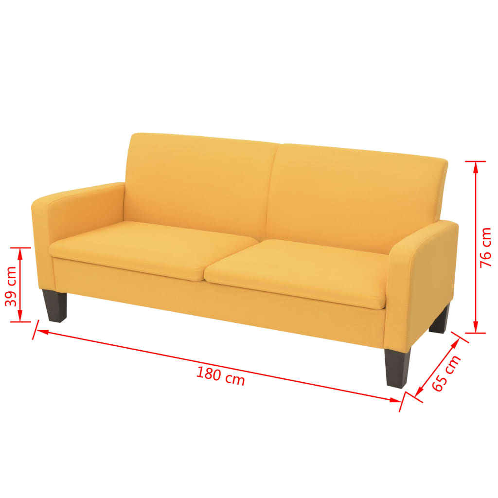 3-seater sofa, 180 x 65 x 76 cm, yellow