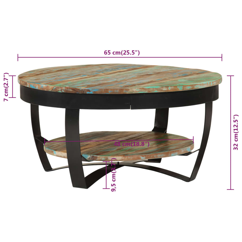 Coffee table, 65 x 32 cm, solid recycled wood