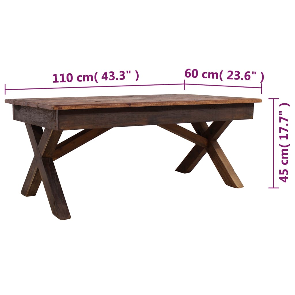 Coffee table, 110x60x45 cm, mixed solid recycled wood