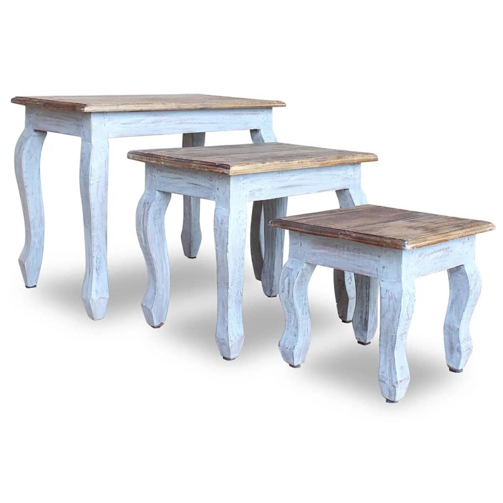 Stackable table set, 3 pieces, solid mahogany wood