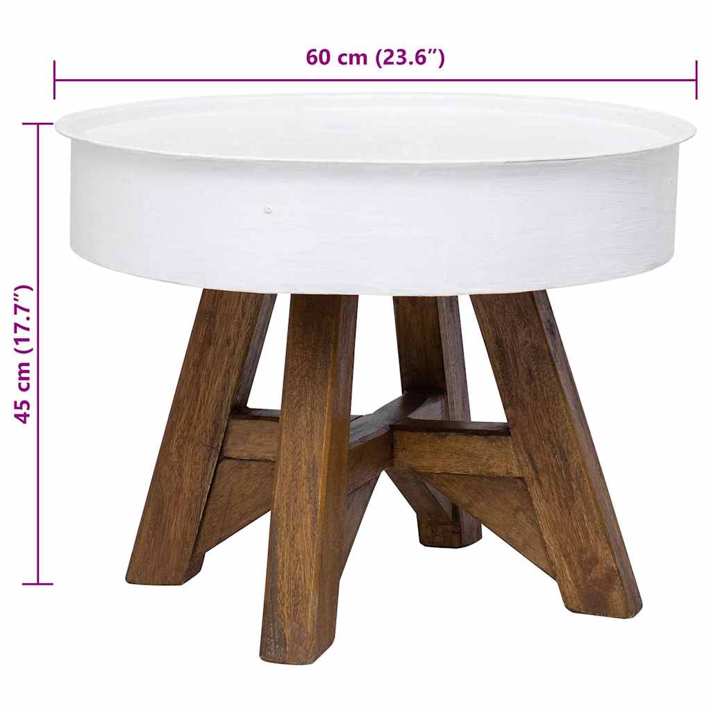 Coffee table, white, 60 x 45 cm, solid recycled wood